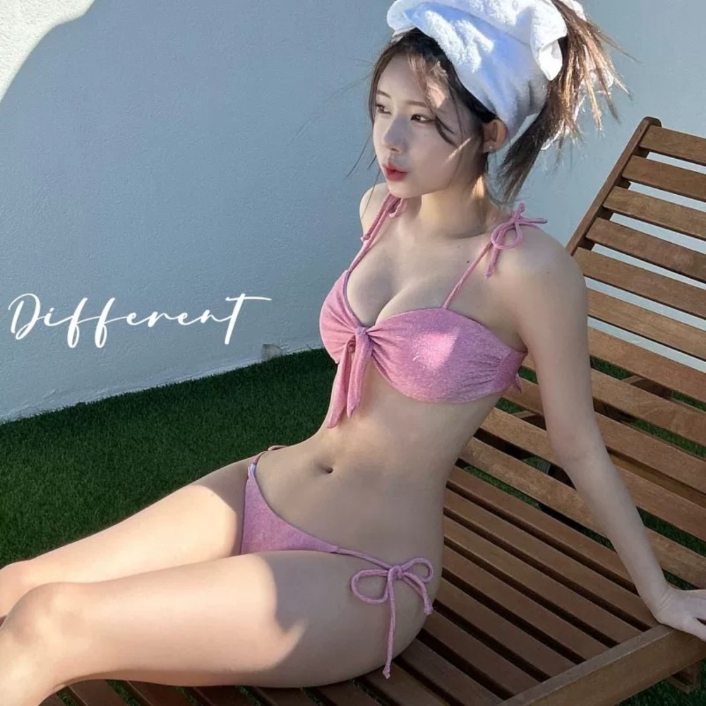 Pink Sparkle Bow Tie Bikini Set